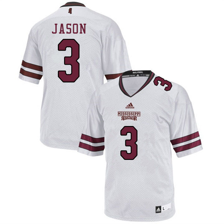 Men #3 Devonta Jason Mississippi State Bulldogs College Football Jerseys Sale-White
